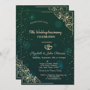 Elegant Hearts Frame Green Wedding Anniversary Invitation