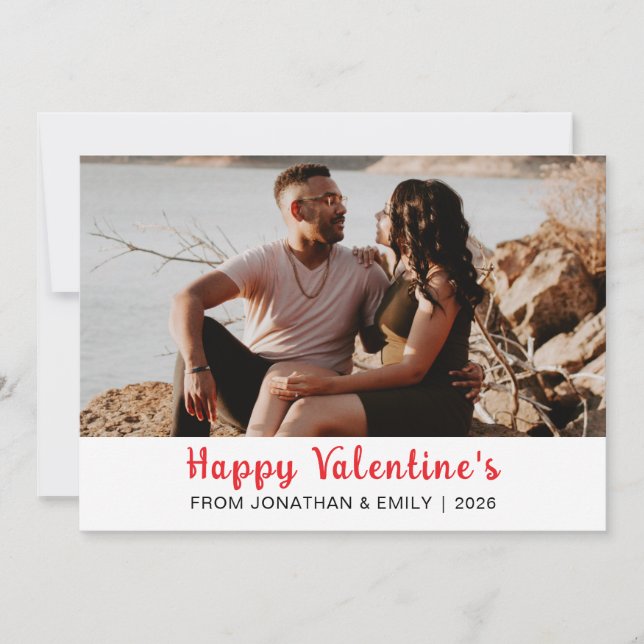 Elegant Hearts Happy Valentine's Day 1 Photo Holiday Card (Front)
