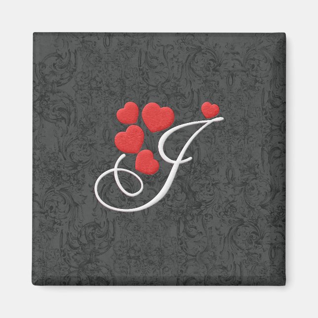 Elegant hearts letter J Magnet (Front)