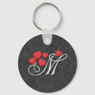 Elegant hearts letter M Keychain