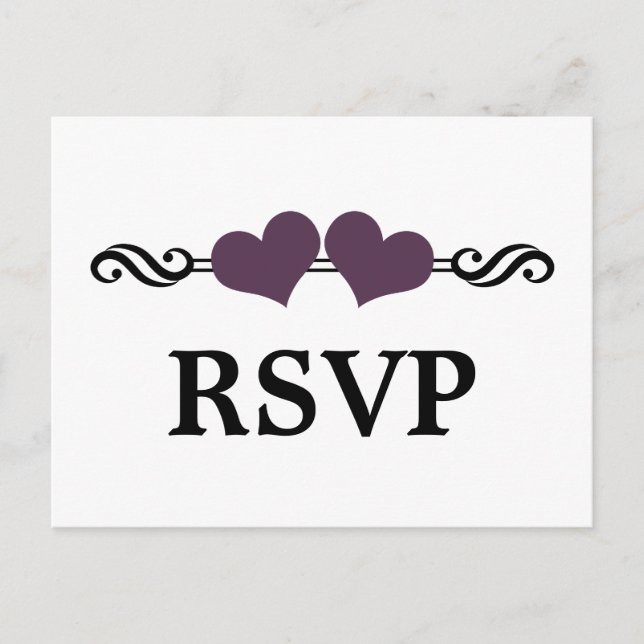 Elegant Hearts RSVP Postcard, Purple Invitation Postcard (Front)