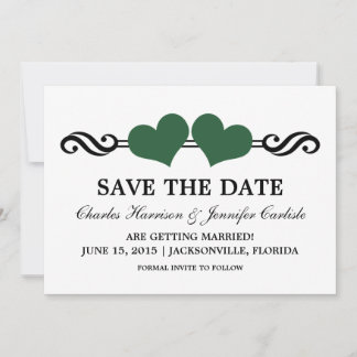 Elegant Hearts Save the Date Invite, Green Invitation