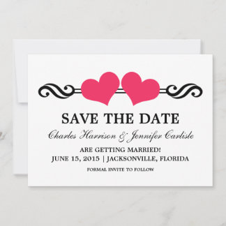 Elegant Hearts Save the Date Invite, Pink Invitation