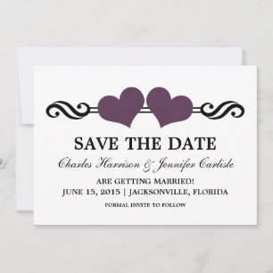 Elegant Hearts Save the Date Invite, Purple Invitation