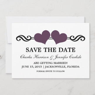 Elegant Hearts Save the Date Invite, Purple Invitation