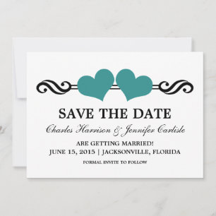 Elegant Hearts Save the Date Invite, Teal Invitation