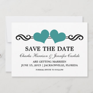 Elegant Hearts Save the Date Invite, Teal Invitation