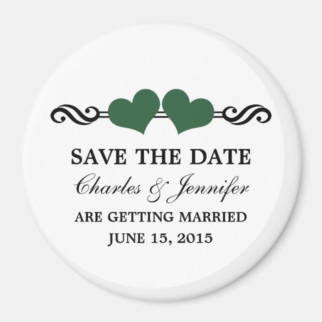 Elegant Hearts Save the Date Magnet, Green Magnet (Front)