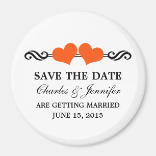 Elegant Hearts Save the Date Magnet, Orange Magnet