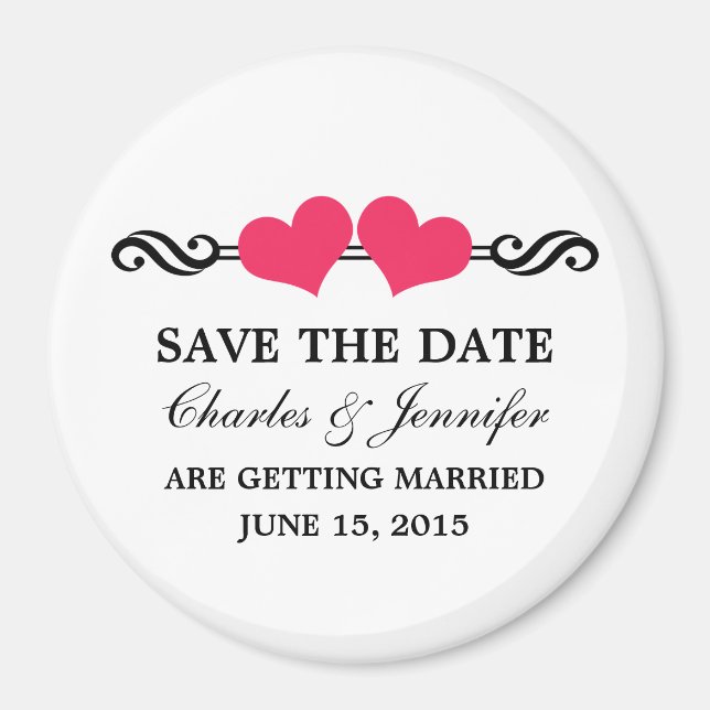 Elegant Hearts Save the Date Magnet, Pink Magnet (Front)