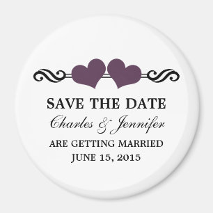 Elegant Hearts Save the Date Magnet, Purple Magnet