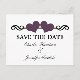 Elegant Hearts Save the Date Postcard, Purple Announcement Postcard