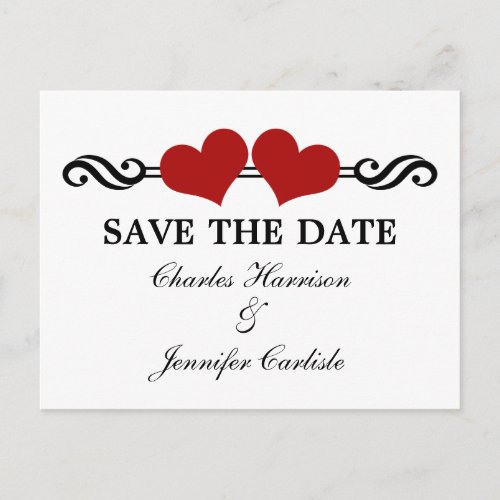 Elegant Hearts Save the Date Postcard Red Announcement Postcard