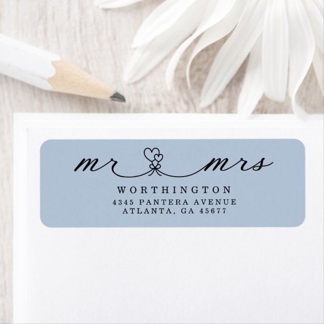 Elegant Hearts Script Mr & Mrs Wedding  Label (Insitu)