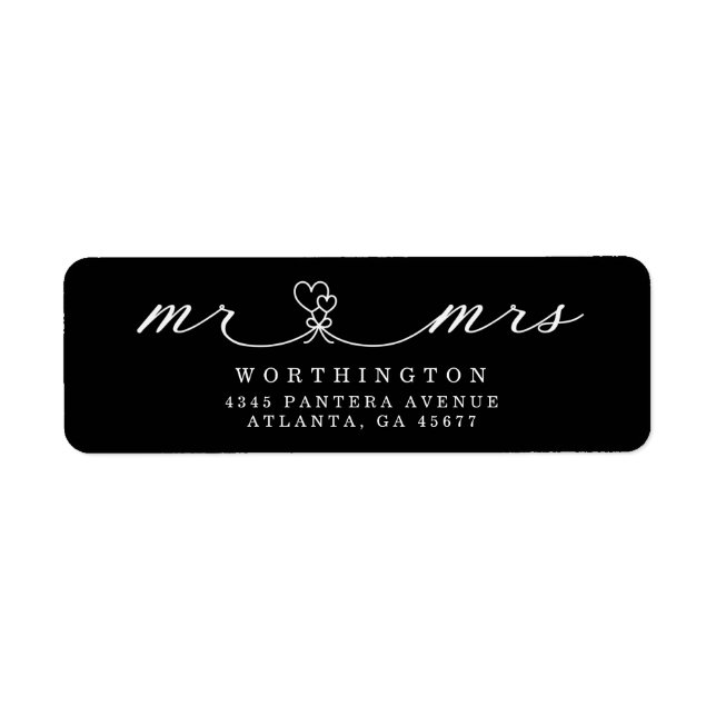 Elegant Hearts Script Mr & Mrs Wedding Return  Lab Label (Front)
