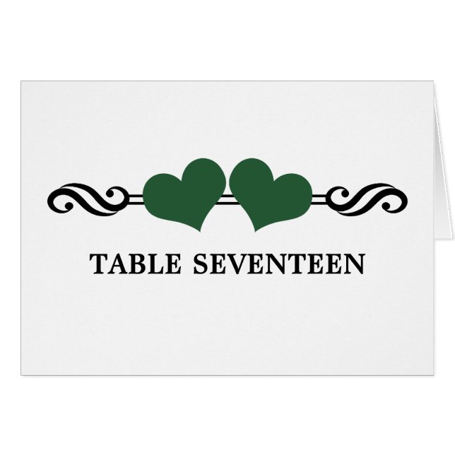 Elegant Hearts Table Number Card, Green (Front Horizontal)