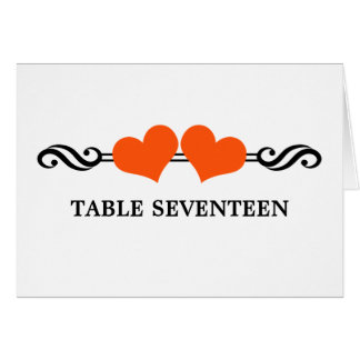 Elegant Hearts Table Number Card, Orange