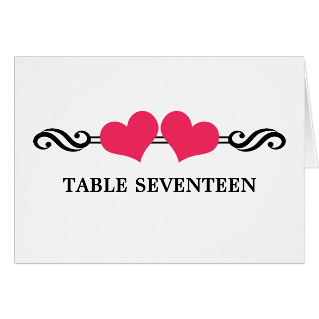 Elegant Hearts Table Number Card, Pink (Front Horizontal)