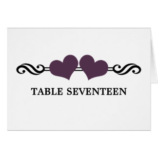 Elegant Hearts Table Number Card, Purple