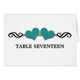 Elegant Hearts Table Number Card, Teal