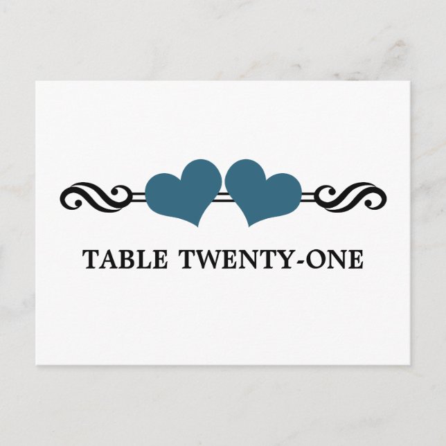 Elegant Hearts Table Number Postcard, Blue (Front)