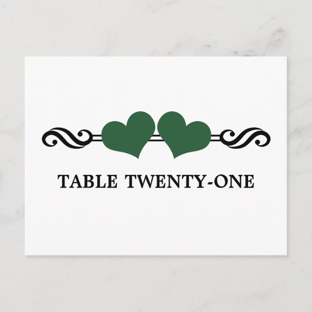 Elegant Hearts Table Number Postcard, Green (Front)