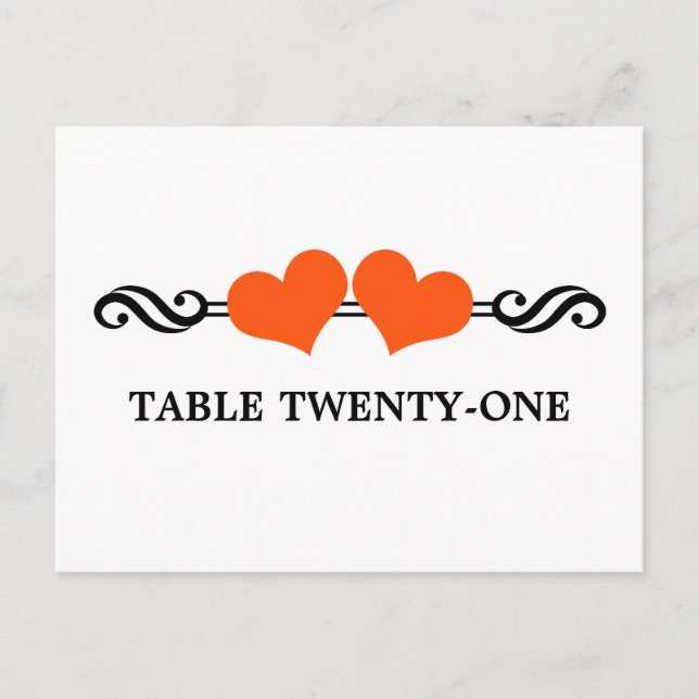 Elegant Hearts Table Number Postcard, Orange (Front)