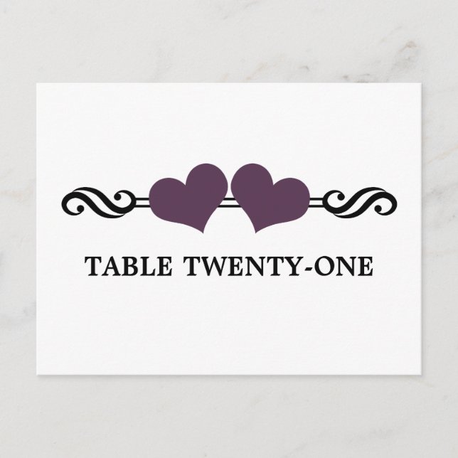 Elegant Hearts Table Number Postcard, Purple (Front)