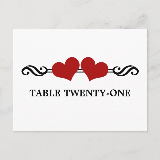 Elegant Hearts Table Number Postcard, Red (Front)
