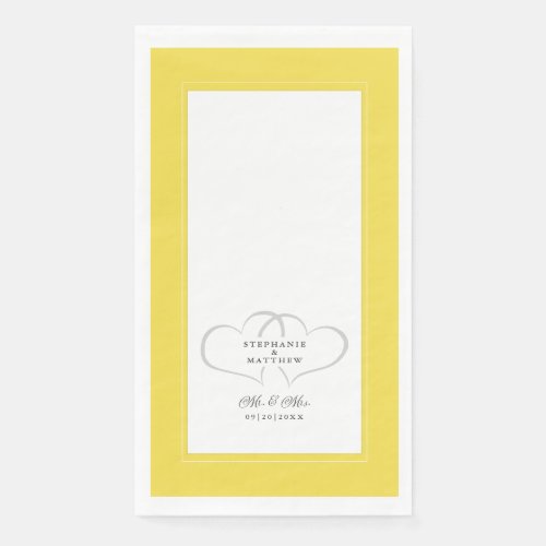 Elegant Hearts Wedding Mr  Mrs Yellow Gray White Paper Guest Towels