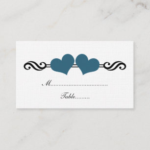 Elegant Hearts Wedding Place Card, Blue Card