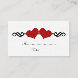 Elegant Hearts Wedding Place Card, Red Card