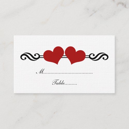 Elegant Hearts Wedding Place Card, Red Business Card Template