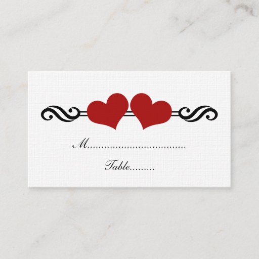 Customizable Elegant Hearts Wedding Place Card, Red Business Card Template