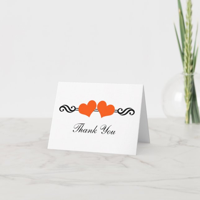 Elegant Hearts Wedding Thank You Card, Orange (Front)