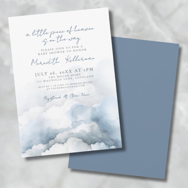 Elegant Heaven Watercolor Blue Baby Shower Invitation (Elegant Heaven Watercolor Blue Baby Shower Invitation)