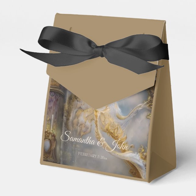 Elegant Heavenly Gold Gate, Gold Text Favor Boxes (Front Side)