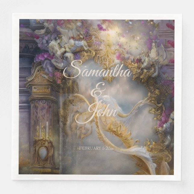 Elegant Heavenly Gold Gate, Gold Text Paper Dinner Napkins (Front)