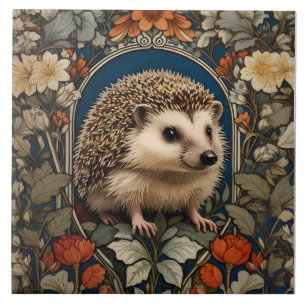 Elegant Hedgehog William Morris Inspired Ceramic Tile