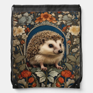 Elegant Hedgehog William Morris Inspired Drawstring Bag