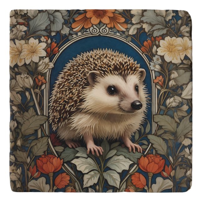 Elegant Hedgehog William Morris Inspired Trivet (Front)