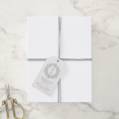 Elegant Heirloom Sage Green Wedding Monogram Gift Tags