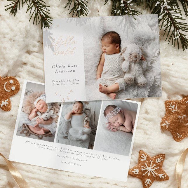 Elegant Hello Baby Photos Modern Calligraphy Birth Foil Invitation (Creator Uploaded)