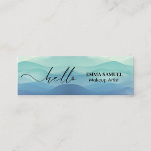 Elegant Hello Minimal Calligraphy Navy Ocean Mini Business Card