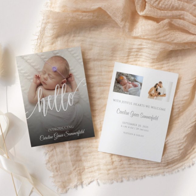 Elegant Hello New Baby Photo Birth Announcement (Creator Uploaded)