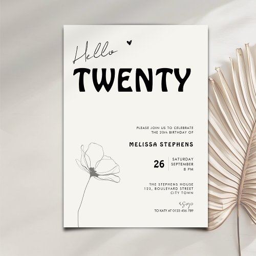 Elegant Hello Twenty Bold Typography 20th Birthday