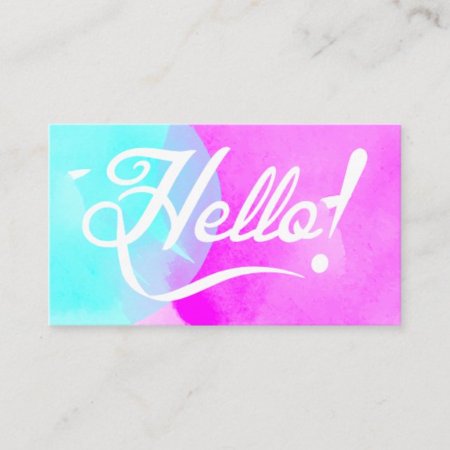 Elegant Hello Watercolor Business Card (Front)