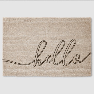 Elegant Hello Welcome Word Art On Coir Fiber Doormat