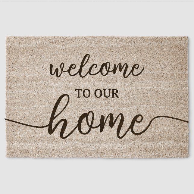 Elegant Hello Welcome Word Art On Coir Fiber Doormat (Front)