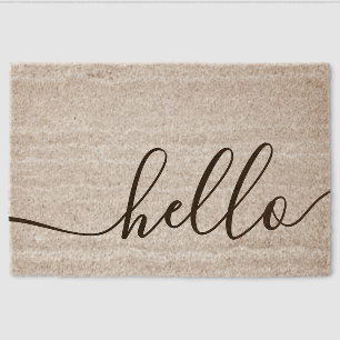 Elegant Hello Welcome Word Art On Coir Fiber Doormat